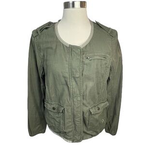 Abercrombie and Fitch Army Green Cotton Moto Jacket With Hidden Snap Closure Y2K